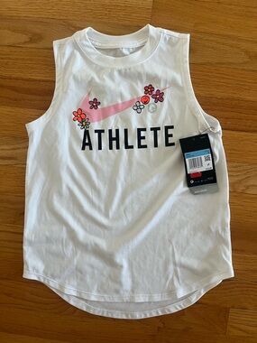 Nike White Floral Swoosh 'Athlete' Tank Top